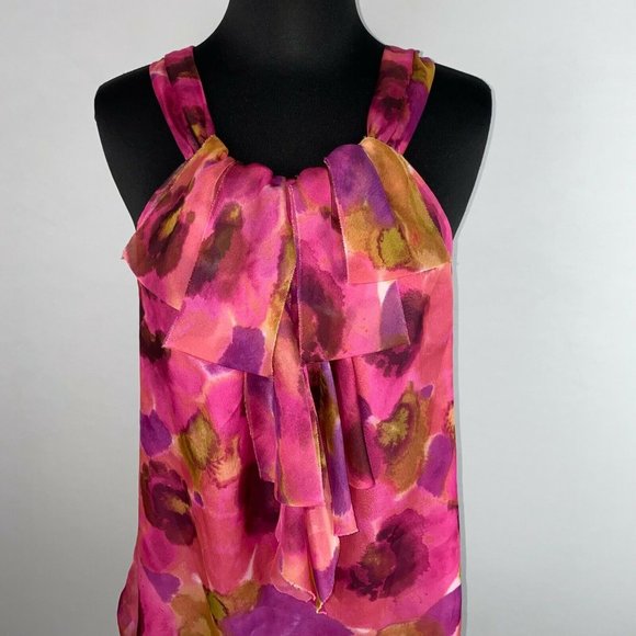 Ann Taylor LOFT M Abstract Patterned Accented Front Tank Tie Keyhole Back - Picture 2 of 11